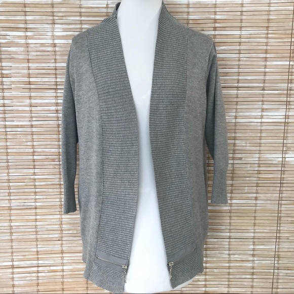 Sioni Sweaters - Sioni S Zipper Accent Heather Gray Open Cardigan